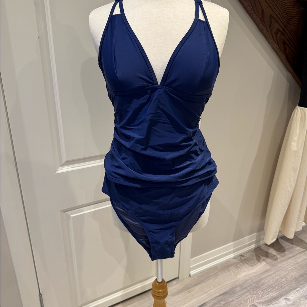 Cupshe Blue Two Piece Swimsuit with Ruched Detail